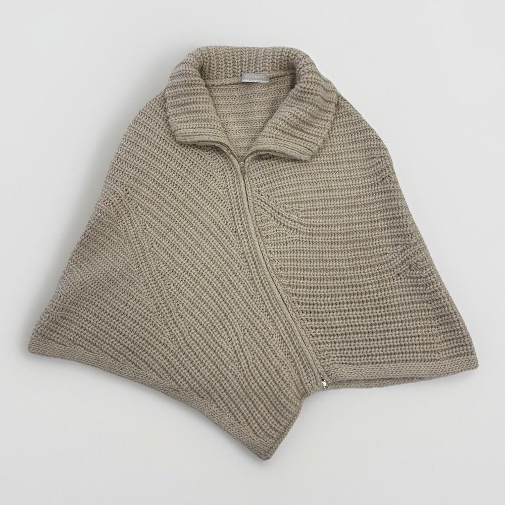 Stefanel Knit Poncho Womens Size XS S Wool Alpaca Blend Italian Yarn Cream Zip
